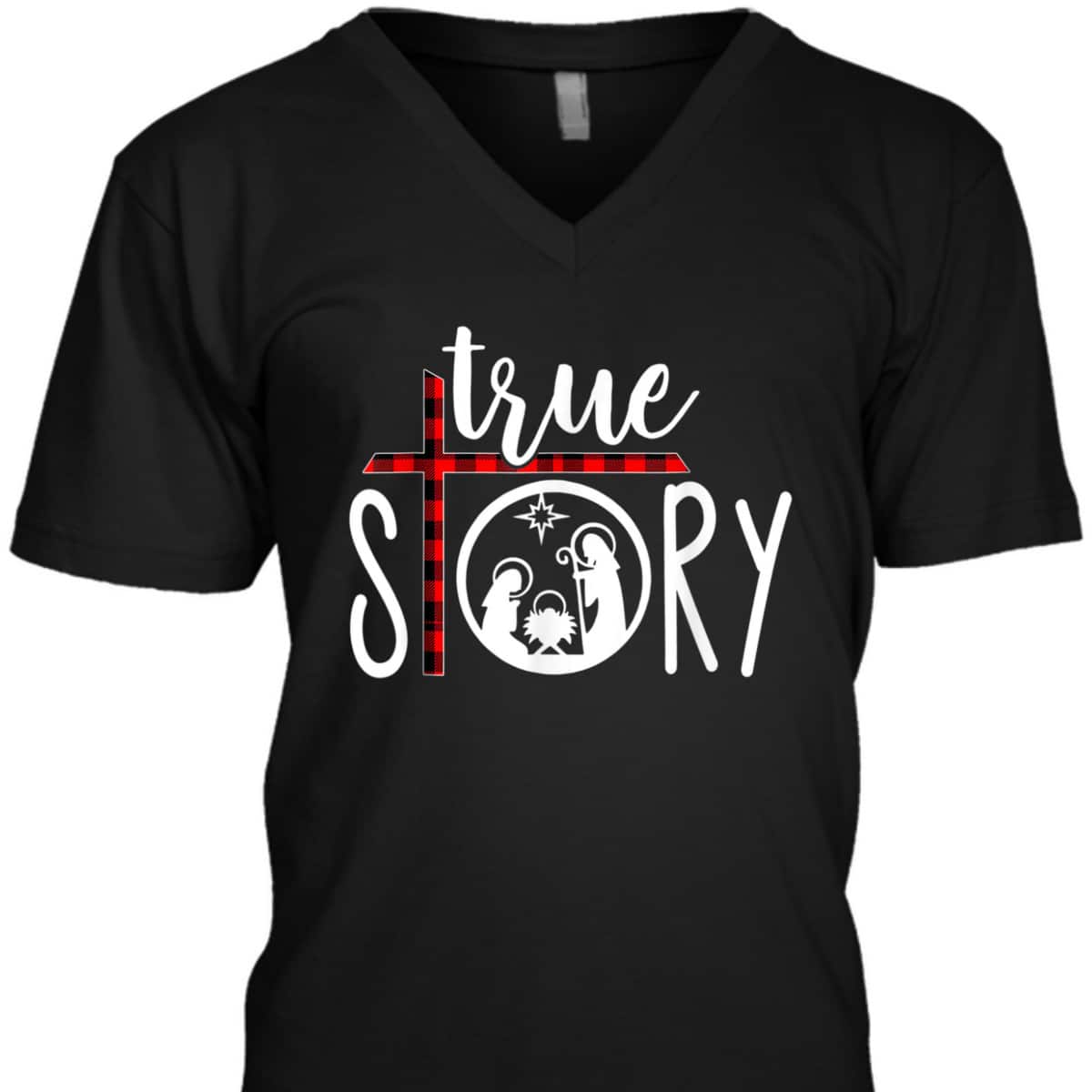 Christmas Nativity True Story Jesus Birth Red Plaid Scene T-Shirt