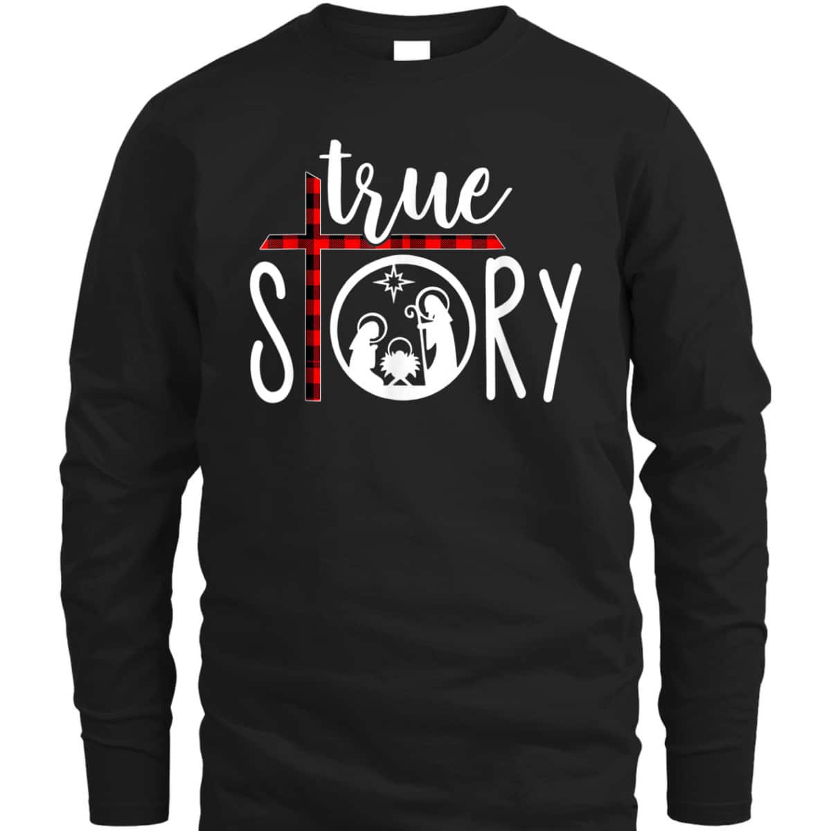 Christmas Nativity True Story Jesus Birth Red Plaid Scene T-Shirt