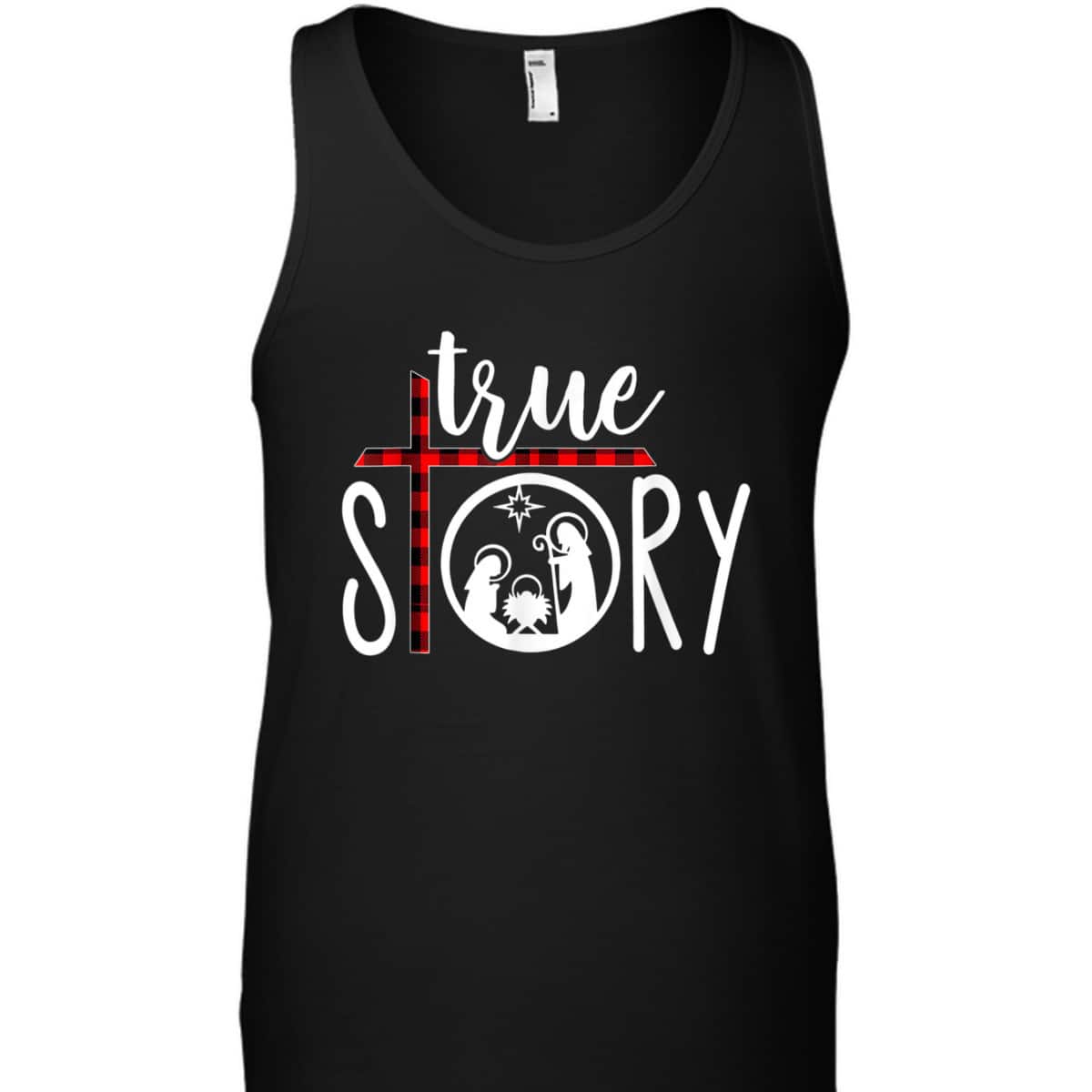 Christmas Nativity True Story Jesus Birth Red Plaid Scene T-Shirt