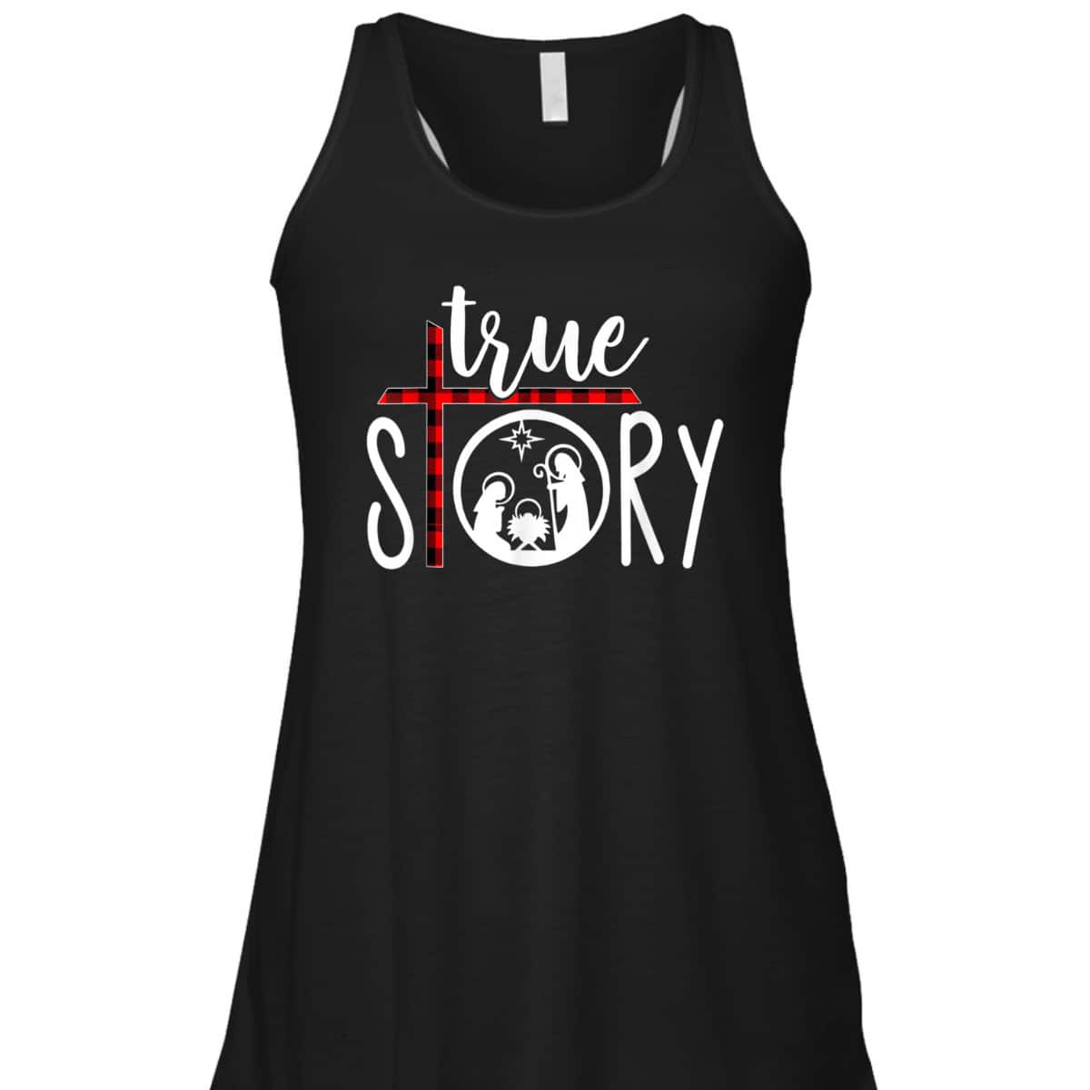 Christmas Nativity True Story Jesus Birth Red Plaid Scene T-Shirt