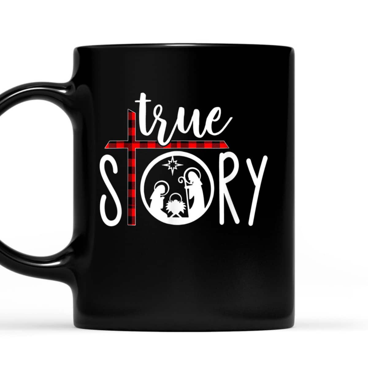 Christmas Nativity True Story Jesus Birth Red Plaid Scene T-Shirt