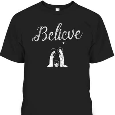 Distressed Believe Jesus Christ Christmas T-Shirt