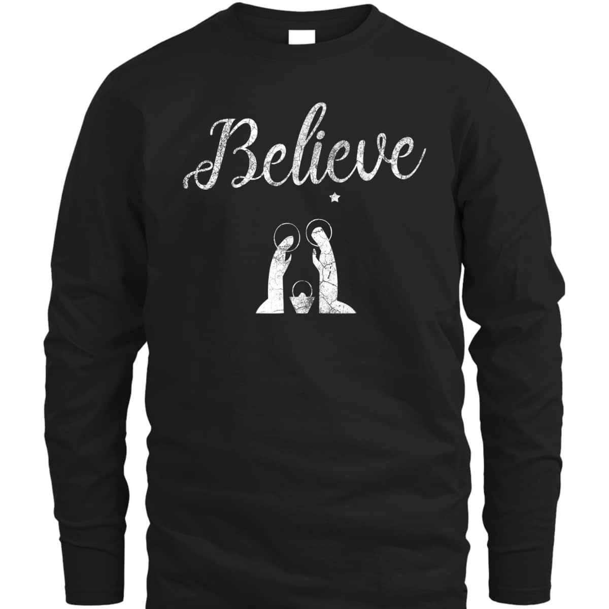 Distressed Believe Jesus Christ Christmas T-Shirt