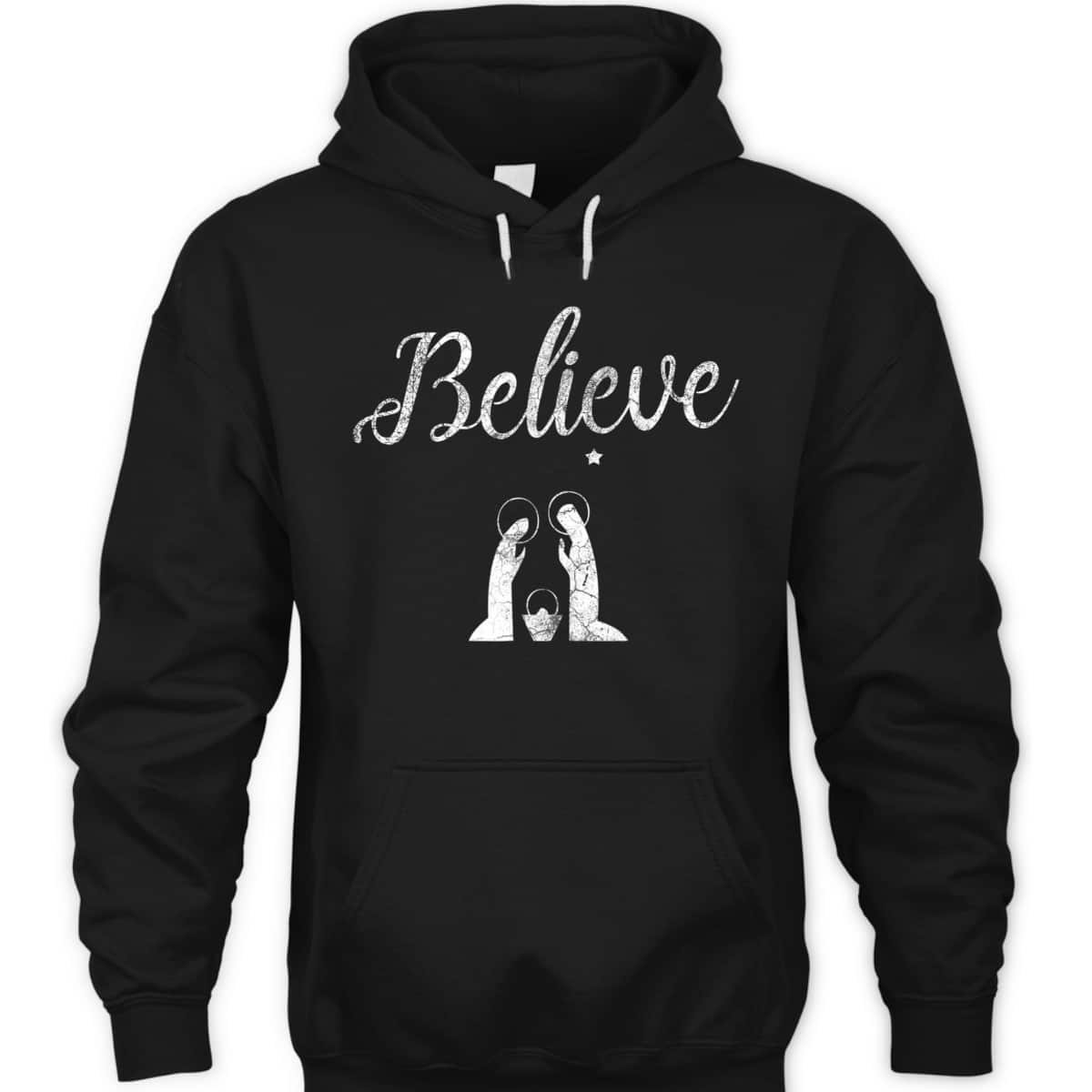 Distressed Believe Jesus Christ Christmas T-Shirt