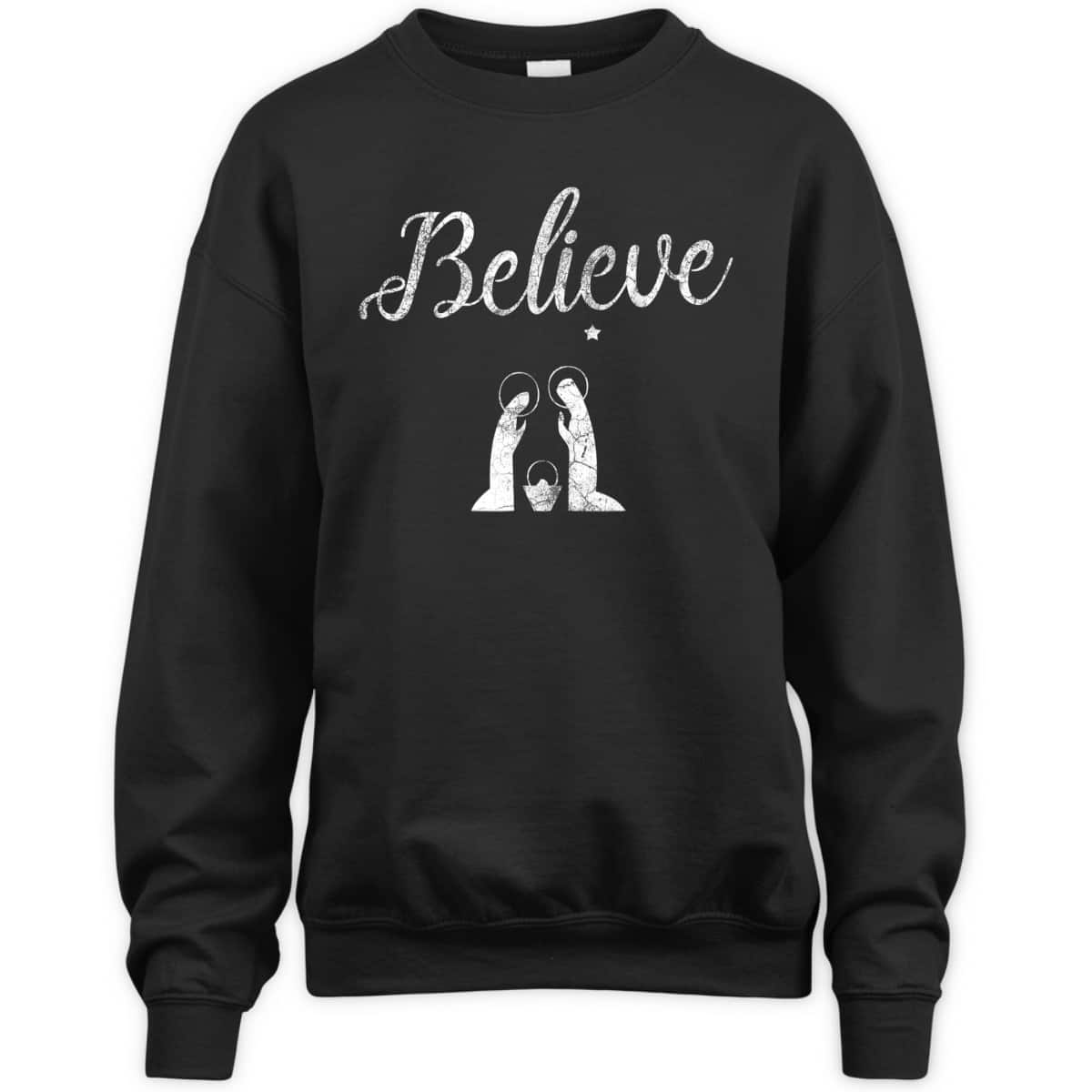 Distressed Believe Jesus Christ Christmas T-Shirt Distressed Believe Jesus Christ Christmas T-Shirt