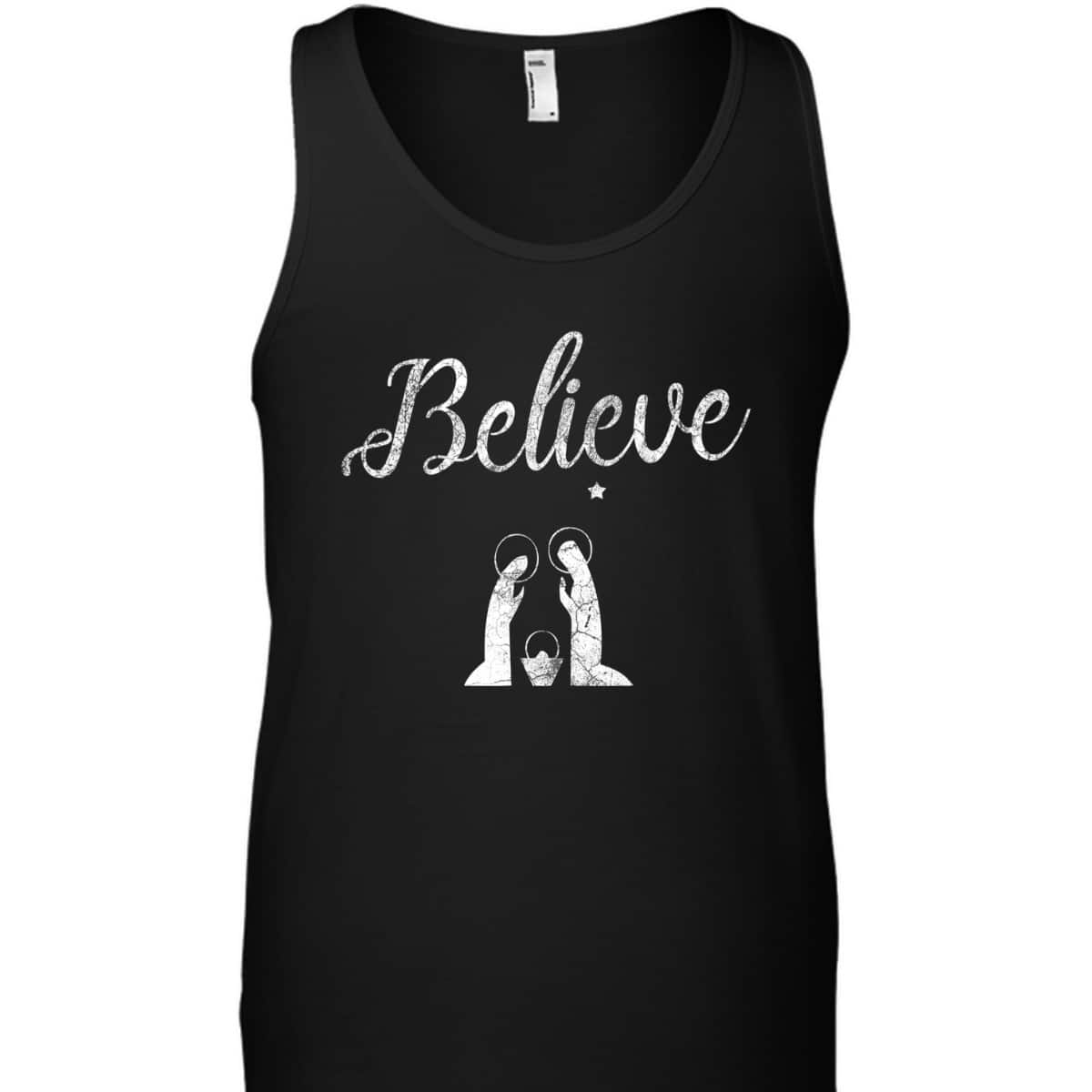 Distressed Believe Jesus Christ Christmas T-Shirt
