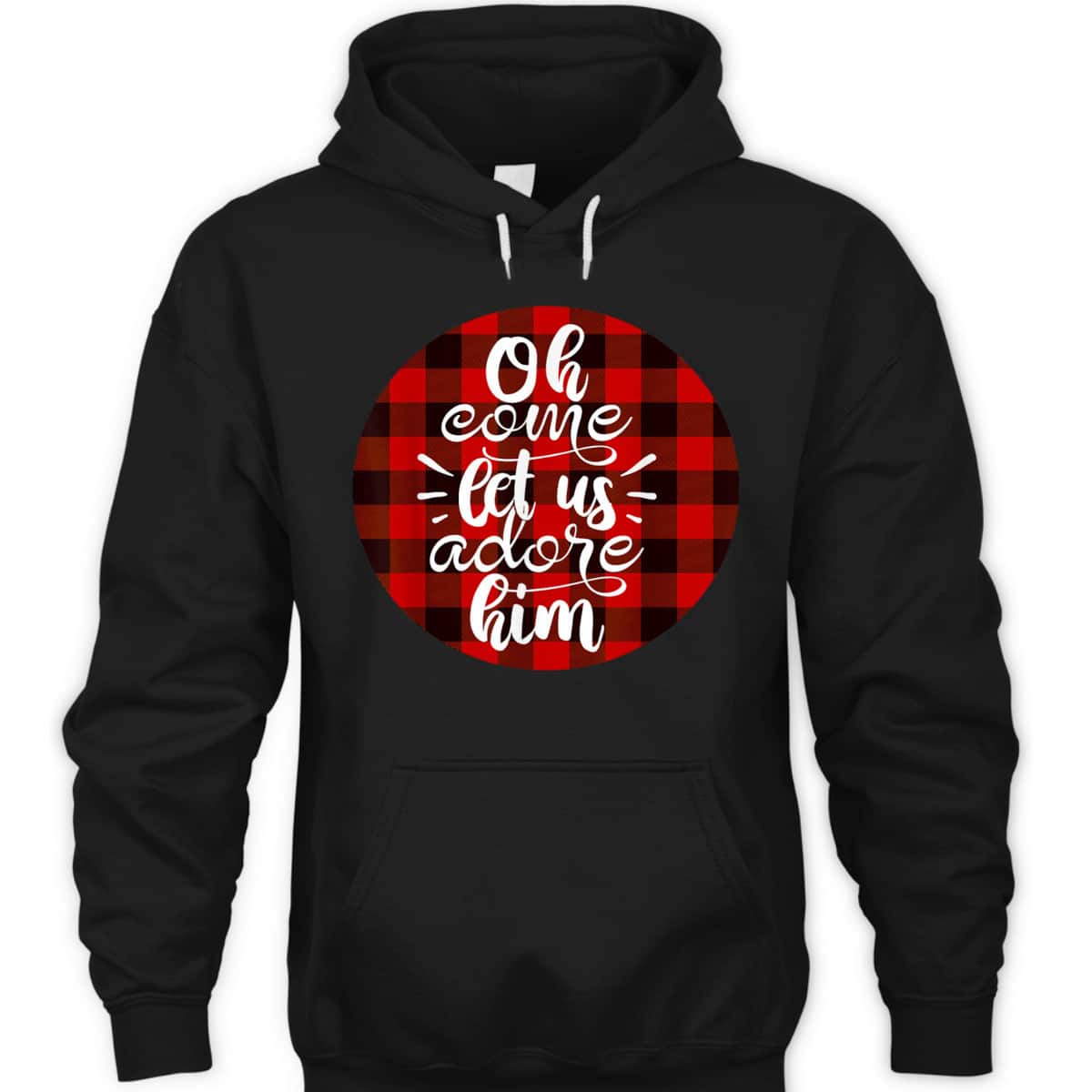 Oh Come Let Us Adore Him Buffalo Plaid Christmas Religious T-Shirt