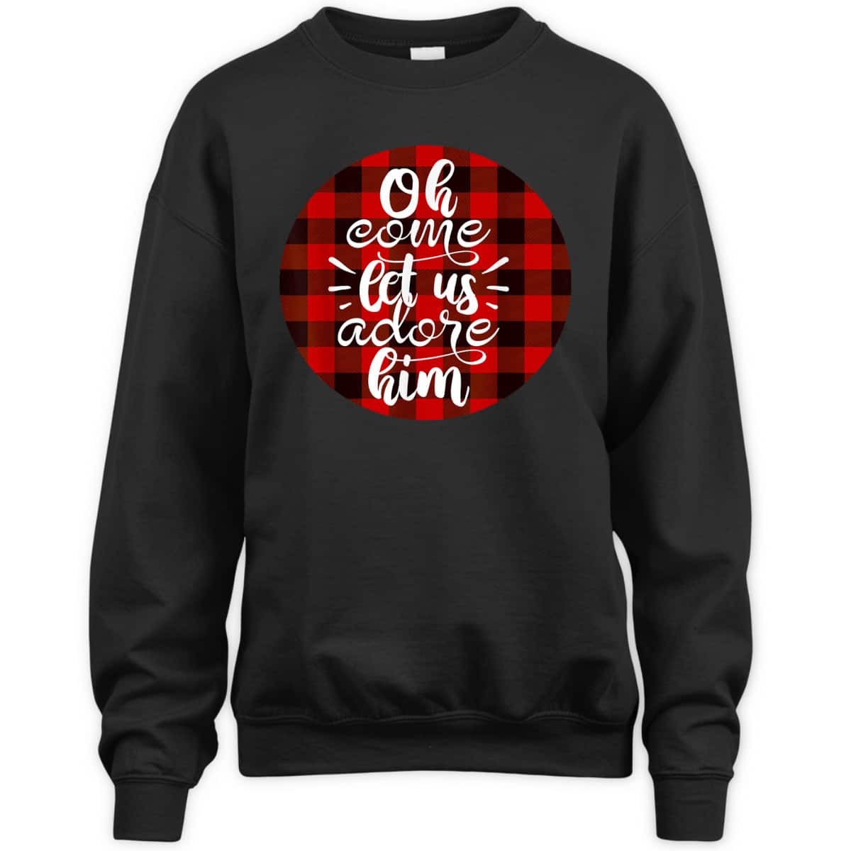 Oh Come Let Us Adore Him Buffalo Plaid Christmas Religious T-Shirt