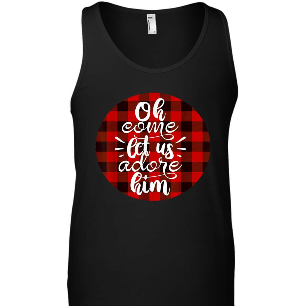 Oh Come Let Us Adore Him Buffalo Plaid Christmas Religious T-Shirt