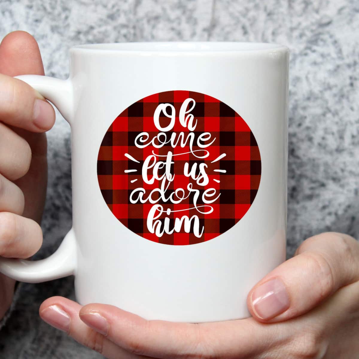 Oh Come Let Us Adore Him Buffalo Plaid Christmas Religious T-Shirt