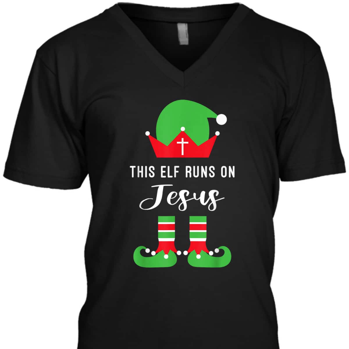 This Elf Runs On Jesus Christian Religious Christmas T-Shirt This Elf Runs On Jesus Christian Religious Christmas T-Shirt