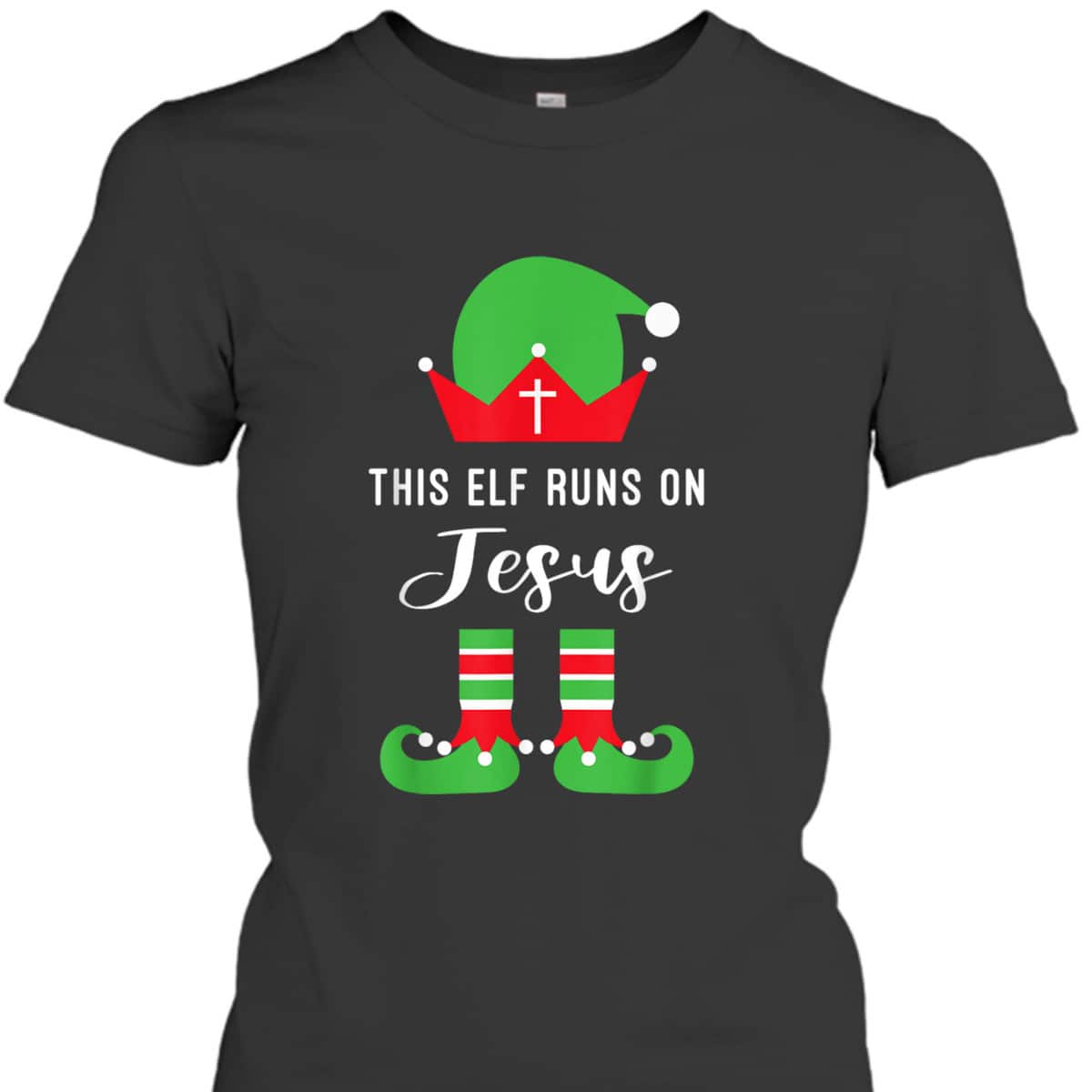 This Elf Runs On Jesus Christian Religious Christmas T-Shirt This Elf Runs On Jesus Christian Religious Christmas T-Shirt