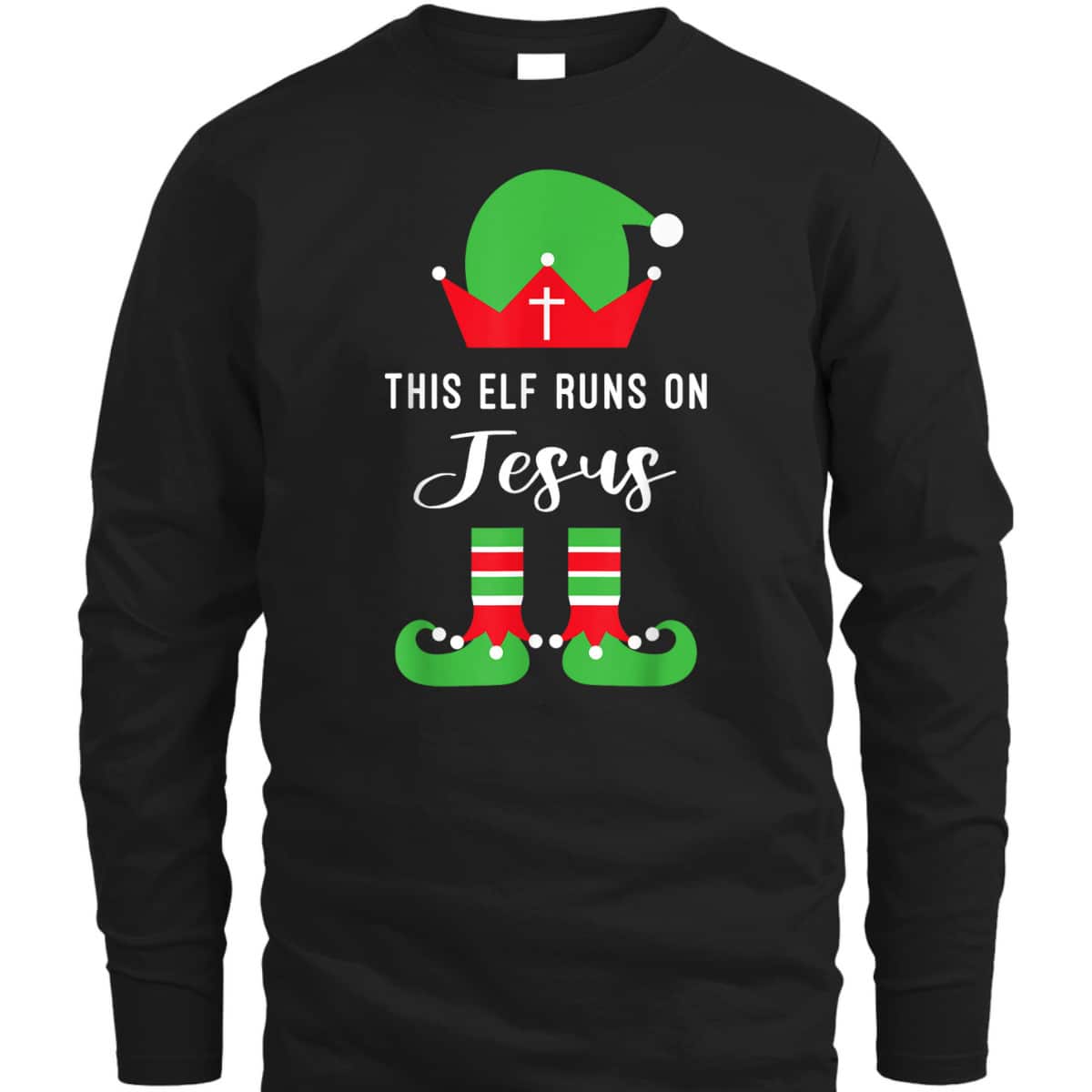 This Elf Runs On Jesus Christian Religious Christmas T-Shirt This Elf Runs On Jesus Christian Religious Christmas T-Shirt