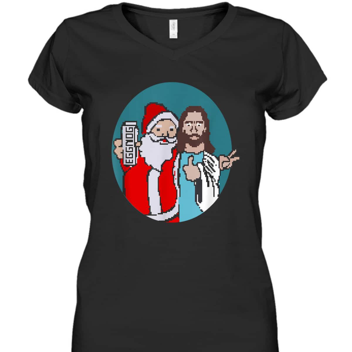 Christmas Eggnog Santa Claus And Jesus Christ T-Shirt