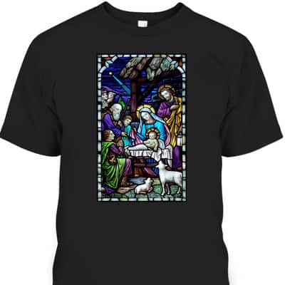 Nativity Stain Glass Christmas Xmas Jesus God Faith T-Shirt