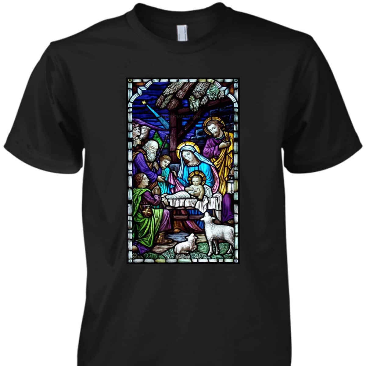 Nativity Stain Glass Christmas Xmas Jesus God Faith T-Shirt