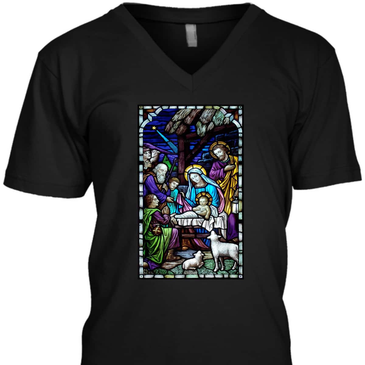 Nativity Stain Glass Christmas Xmas Jesus God Faith T-Shirt