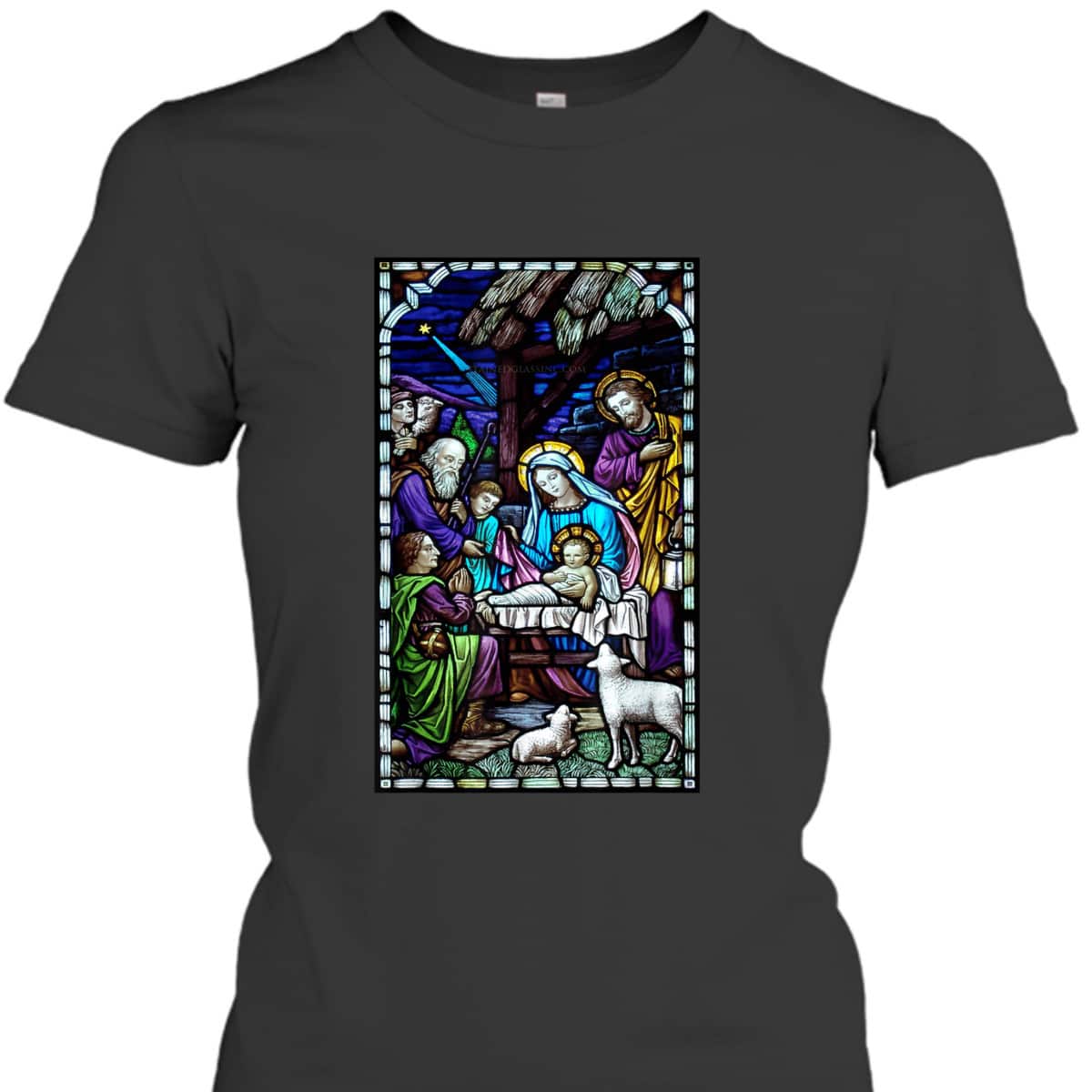 Nativity Stain Glass Christmas Xmas Jesus God Faith T-Shirt Nativity Stain Glass Christmas Xmas Jesus God Faith T-Shirt