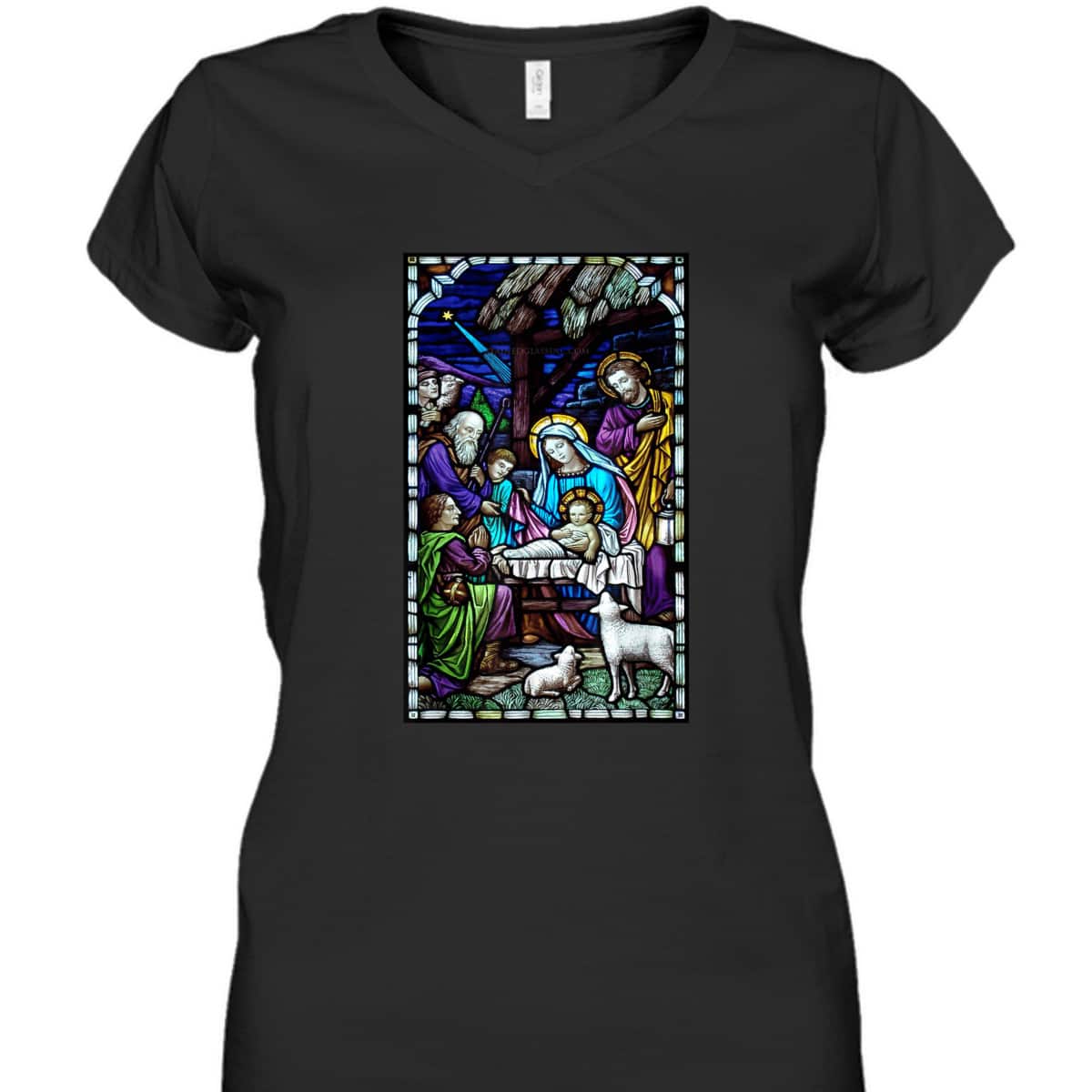 Nativity Stain Glass Christmas Xmas Jesus God Faith T-Shirt Nativity Stain Glass Christmas Xmas Jesus God Faith T-Shirt