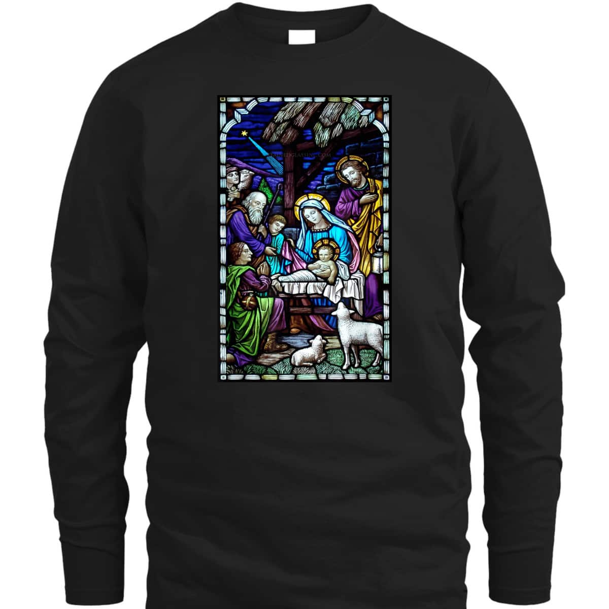 Nativity Stain Glass Christmas Xmas Jesus God Faith T-Shirt
