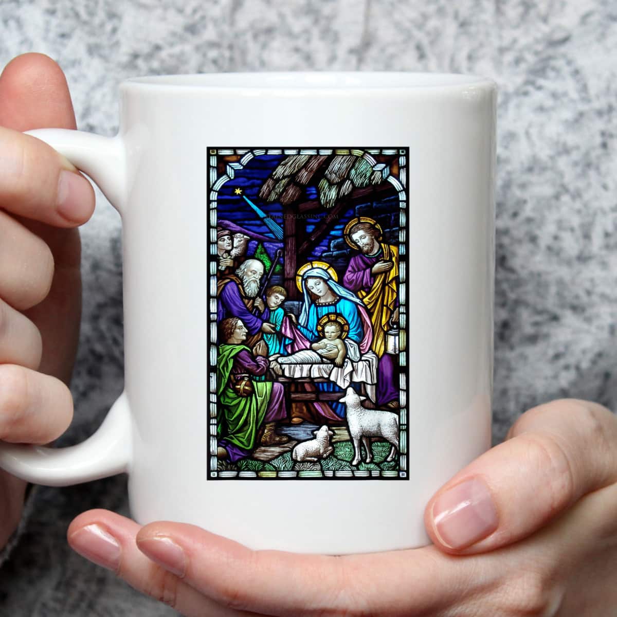 Nativity Stain Glass Christmas Xmas Jesus God Faith T-Shirt