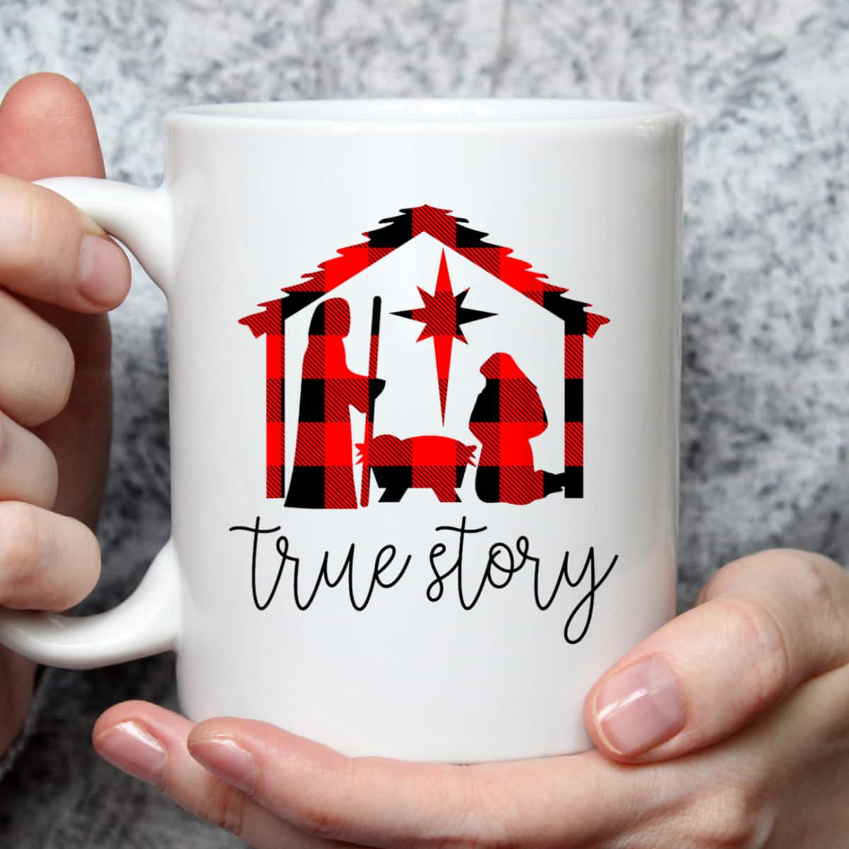 True Story Christmas Manger Nativity Scene Buffalo Plaid T-Shirt