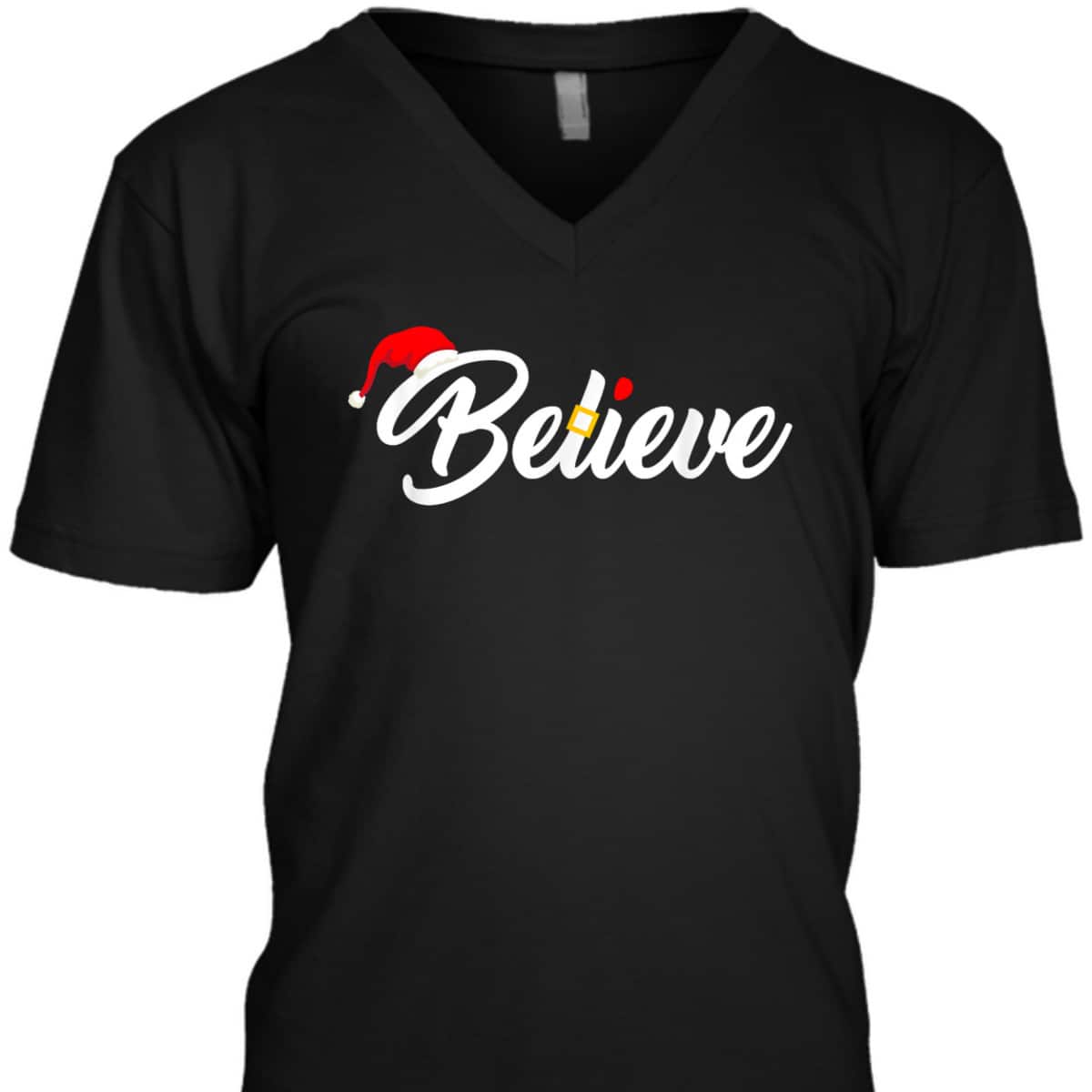 Believe Merry Christmas Santa Hat Christian Faith T-Shirt