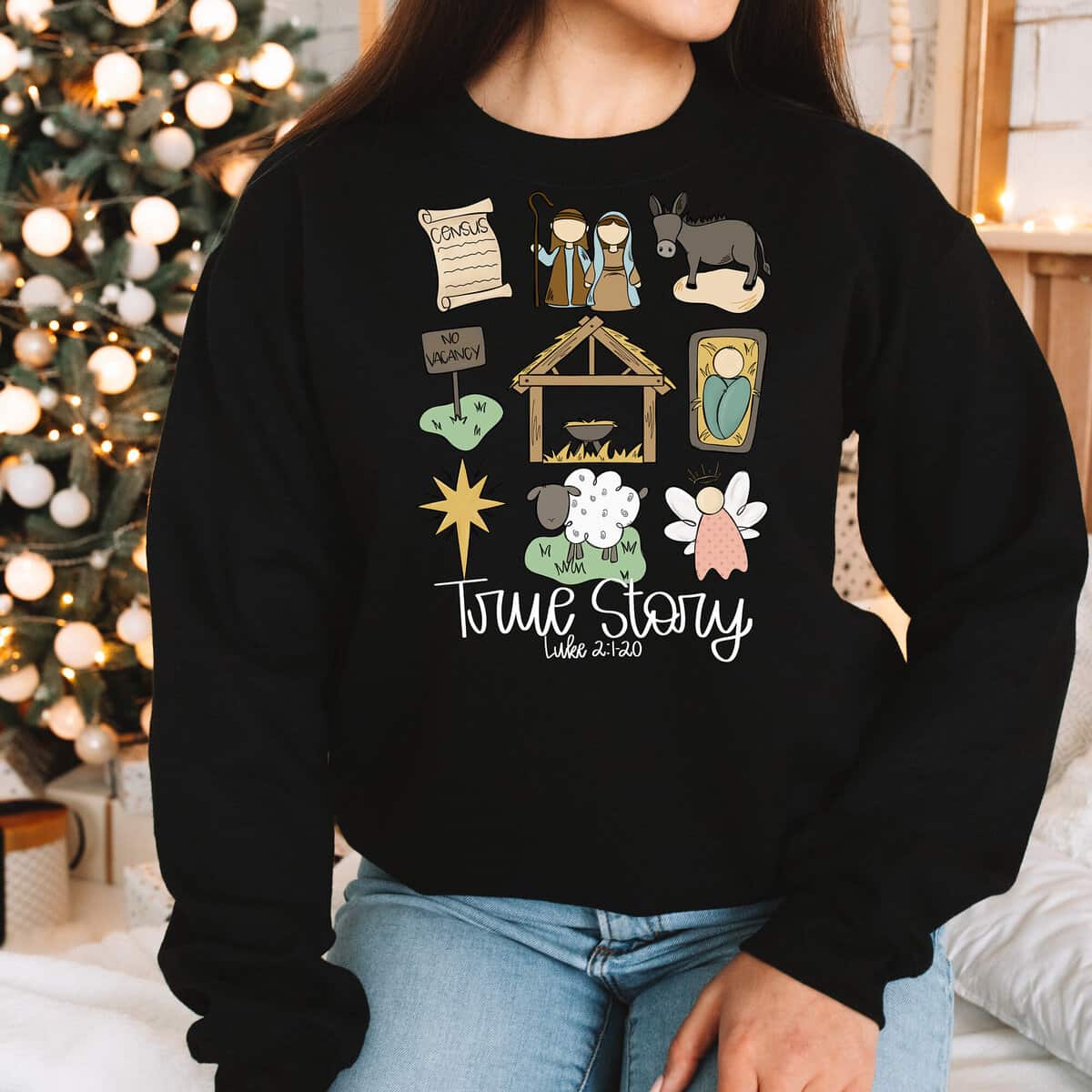 True Story Faith Based Christmas Nativity Story Jesus Holly Night T-Shirt