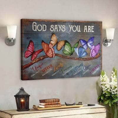 God Says You Are Amazing Butterfly Rustic Wood Background Canvas Wall Art