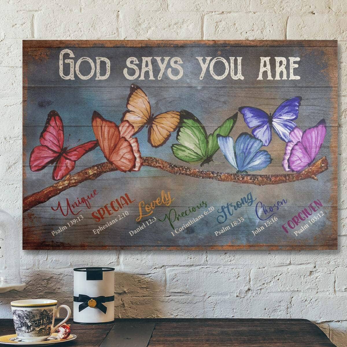 God Says You Are Amazing Butterfly Rustic Wood Background Canvas Wall Art