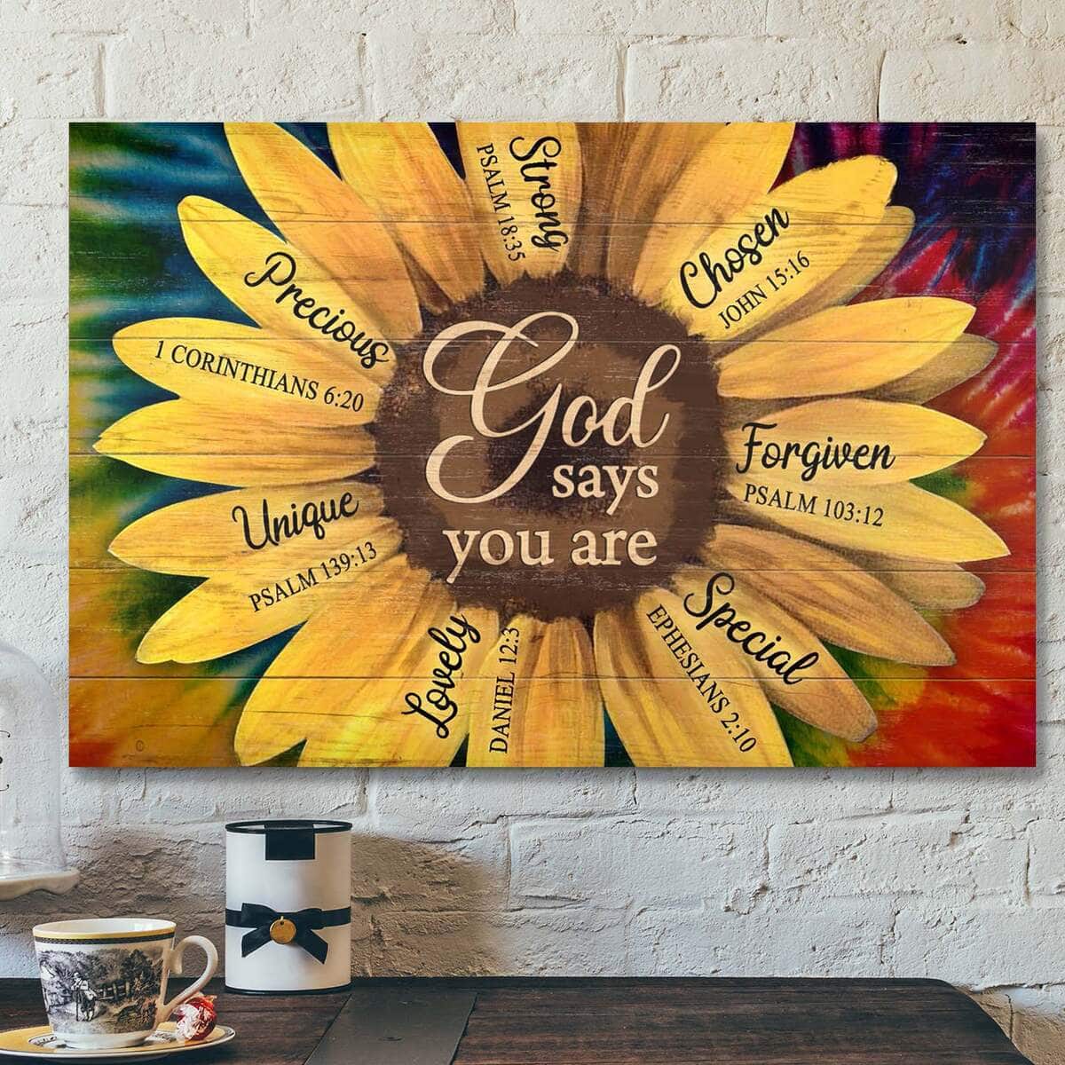 Great Sunflower God Says You Are Bible Verse Scripture Canvas Wall Art Great Sunflower God Says You Are Bible Verse Scripture Canvas Wall Art