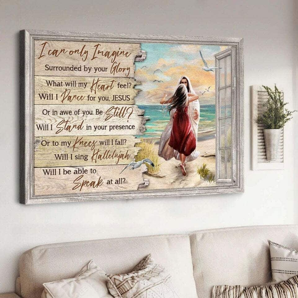 Jesus Beautiful Girl Beach Scene I Can Only Imagine Jesus Christian Canvas Wall Art