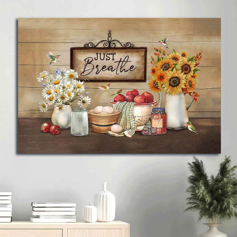 Beautiful Daisy Pretty Kitchen Vintage Sign Hummingbird Just Breathe Christian Canvas Wall Art Beautiful Daisy Pretty Kitchen Vintage Sign Hummingbird Just Breathe Christian Canvas Wall Art