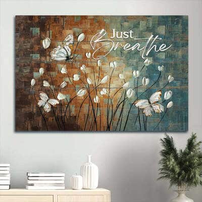Acrylic Painting White Tulip White Butterfly Just Breathe Christian Canvas Wall Art