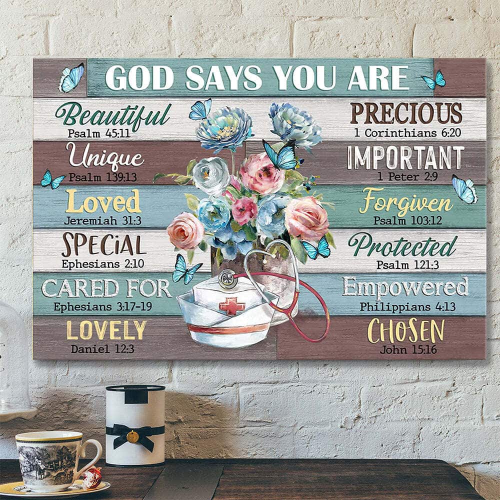 Nurse's Cap God Says You Are Christian Faith Bible Verse Canvas Wall Art