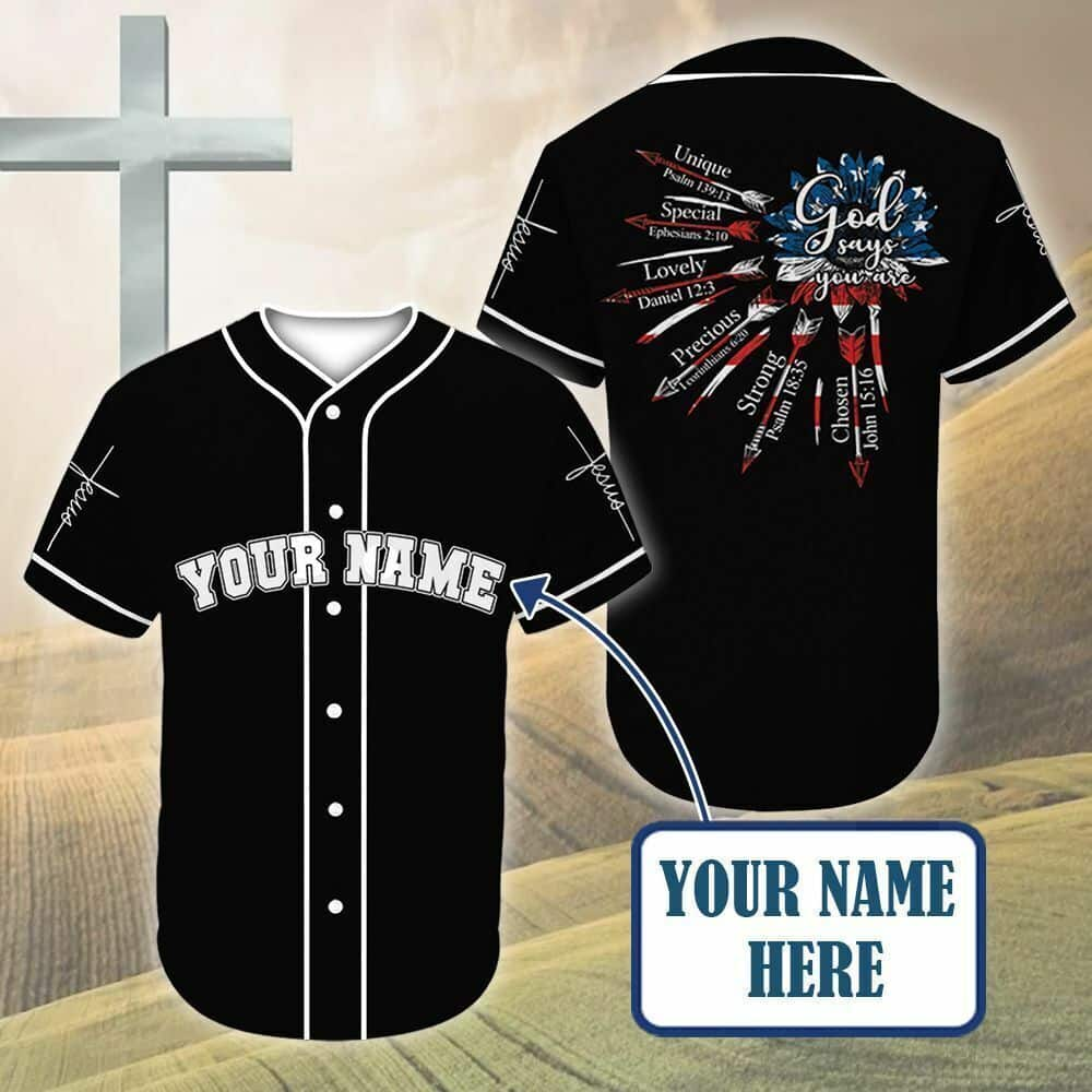 Customize Personalized American Flag God Says You Are Baseball Jersey