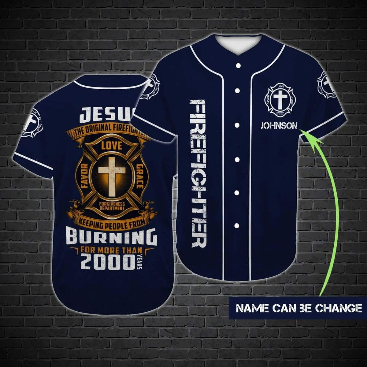 Customize Personalized Cross Jesus Original Firefighter Baseball Jersey