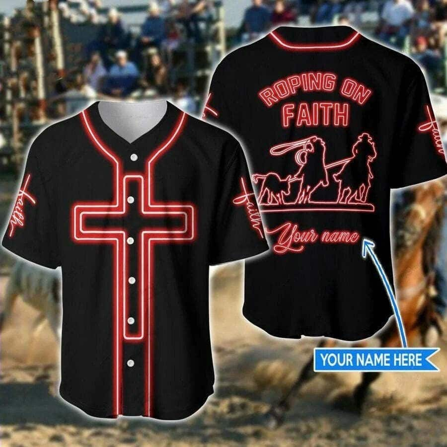 Customize Personalized Cross Roping On Faith Retro Baseball Jersey