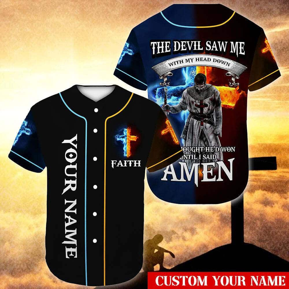 Customize Personalized Cross Flame Amen Knight Religious Christian Baseball Jersey