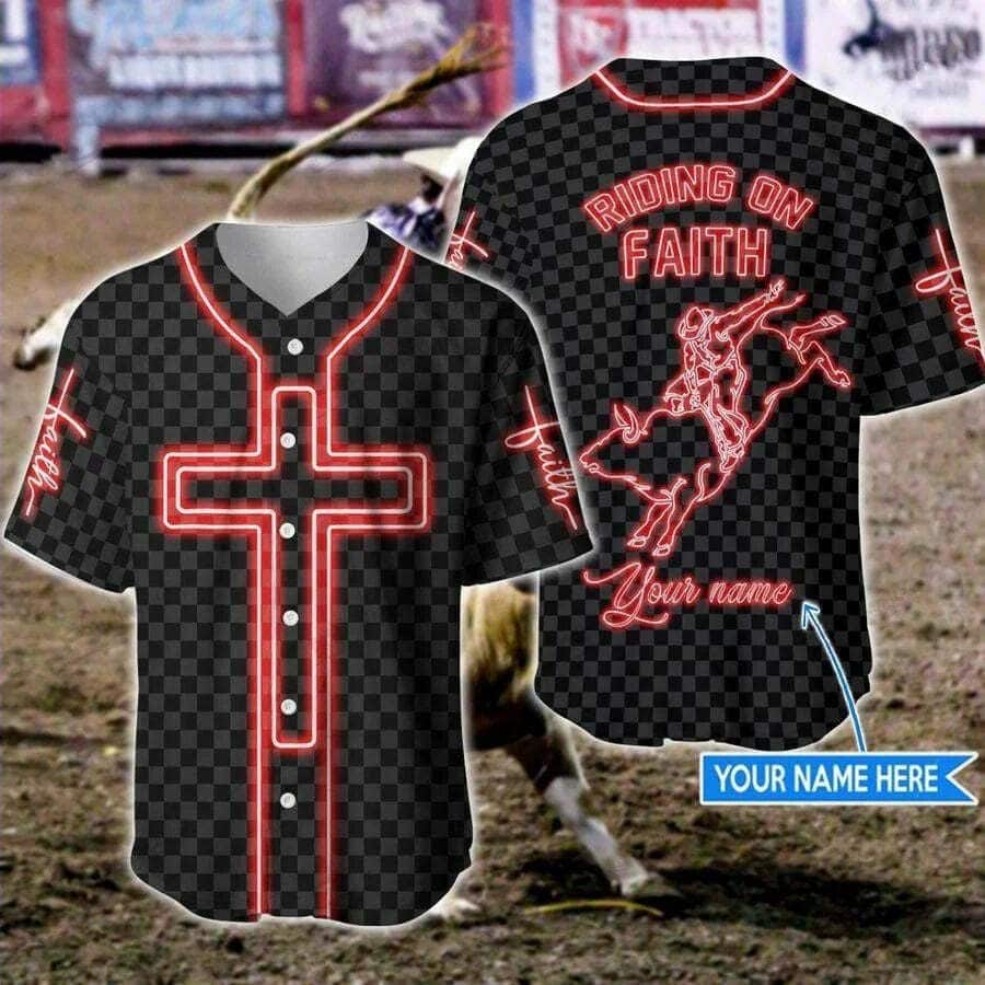 Customize Personalized Cross Bull Riding Bull Riding On Faith Retro Baseball Jersey Customize Personalized Cross Bull Riding Bull Riding On Faith Retro Baseball Jersey