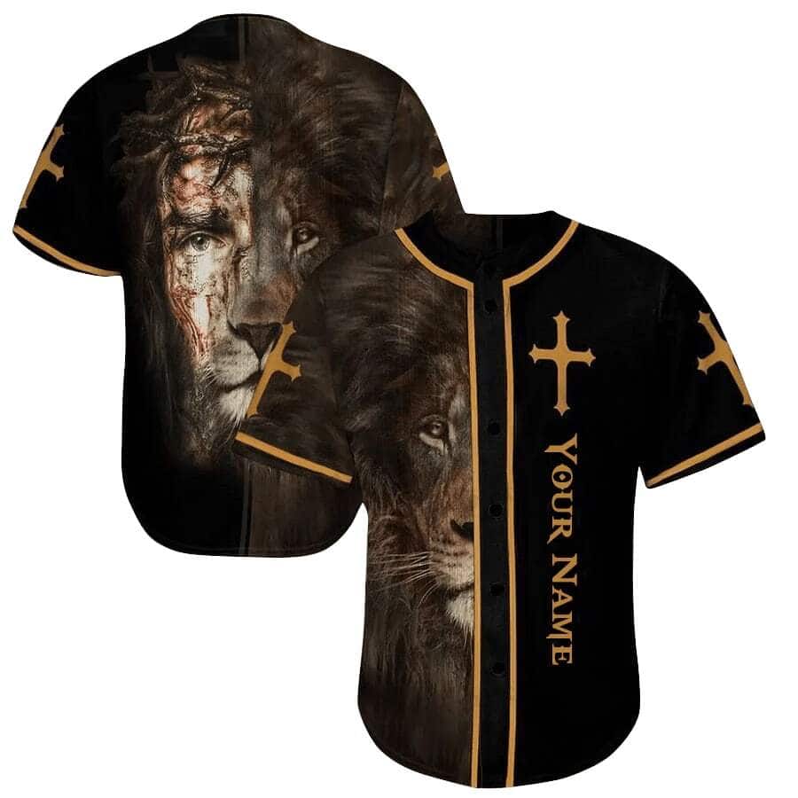 Christian Religious Cross Lion Customize Personalized Jesus Baseball Jersey Christian Religious Cross Lion Customize Personalized Jesus Baseball Jersey