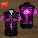Customize Personalized Pink Cross Because Of Him Heaven Knows My Name Baseball Jersey