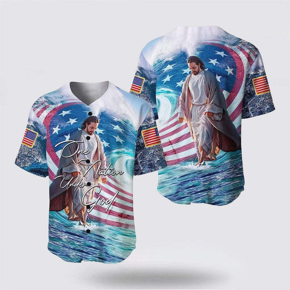 Christian Jesus US Flag One Nation Under God Religious Faith Baseball Jersey