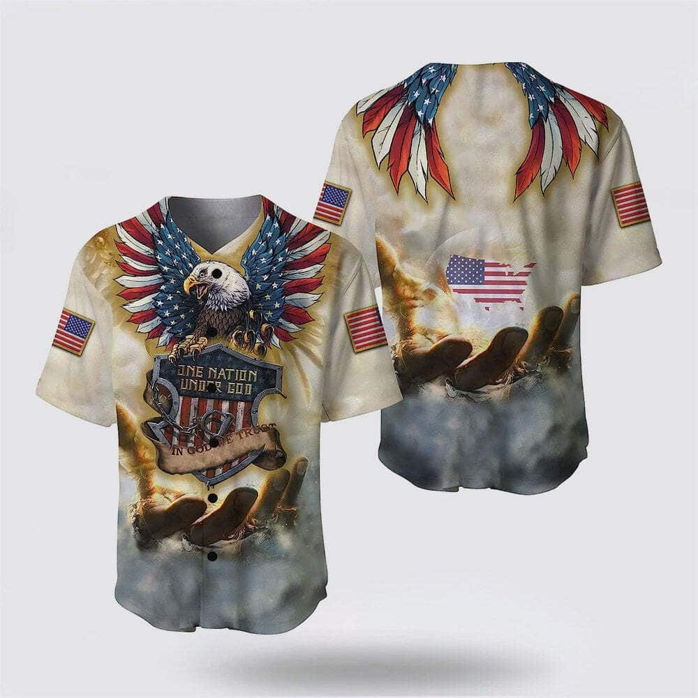 Bible Jesus Eagle American US Flag One Nation Under God 4th Of July Baseball Jersey