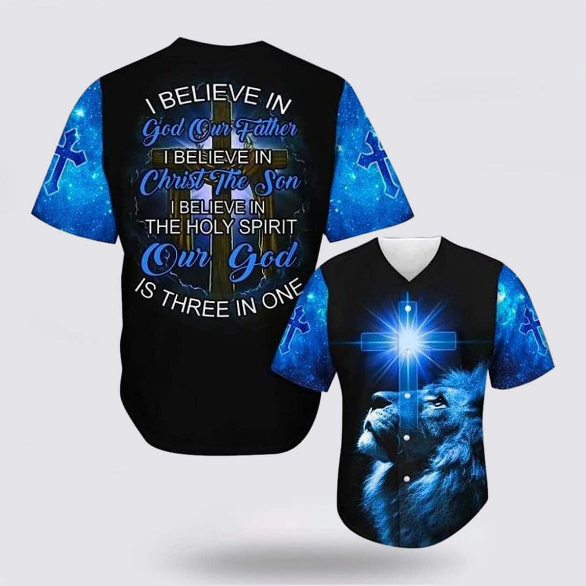 Lion I Believe In God Our Father Blue Jesus Religious Christian Baseball Jersey Lion I Believe In God Our Father Blue Jesus Religious Christian Baseball Jersey
