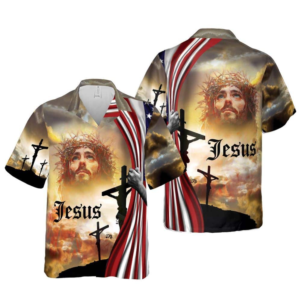 Jesus Cross Religious Christian US Flag Hawaiian Shirt