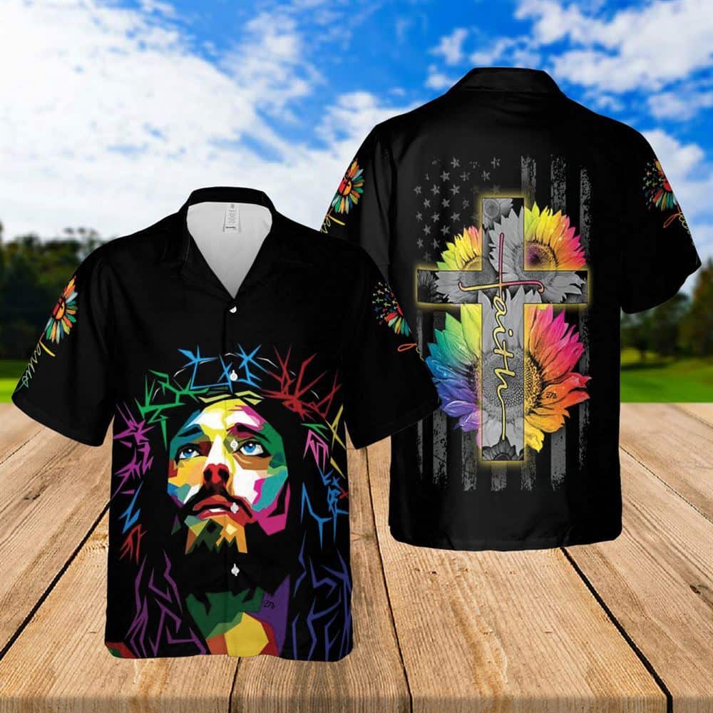 Jesus Christ Sunflower Colorful Religious Christian Faith Hawaiian Shirt Jesus Christ Sunflower Colorful Religious Christian Faith Hawaiian Shirt
