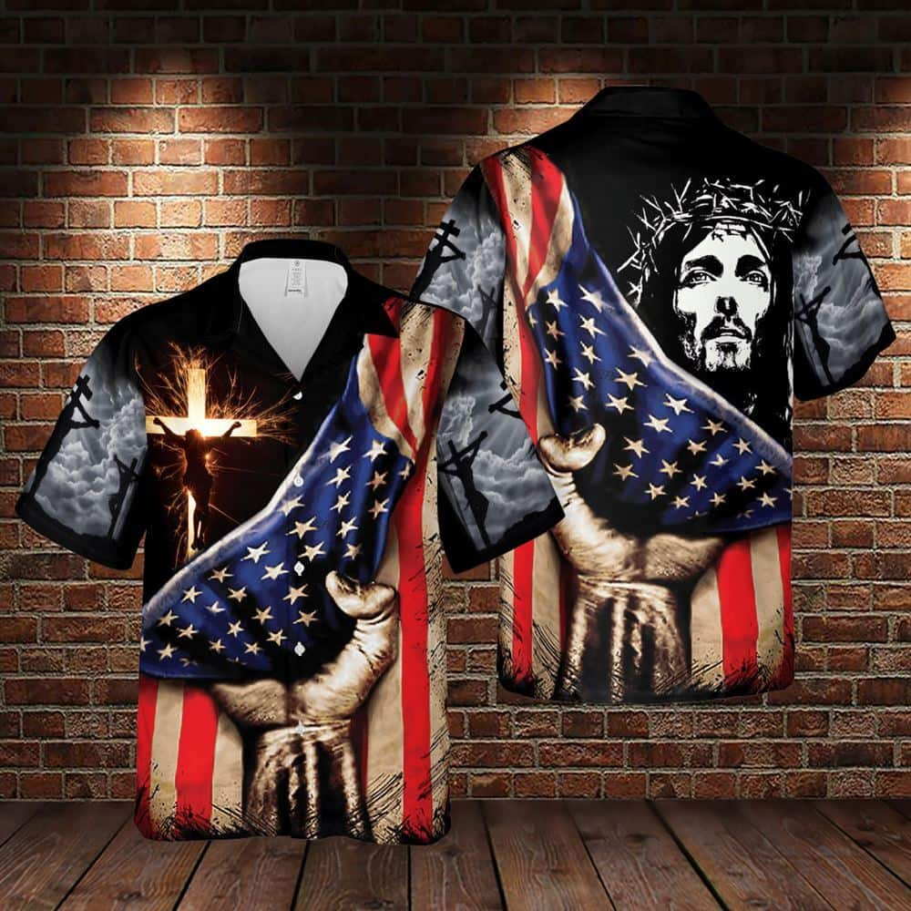 Jesus Christ American Flag Cross Religious Christian Hawaiian Shirt