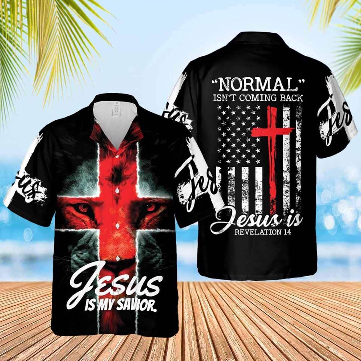 Normal Isn't Coming Back Jesus Is Christian Lion Bible Verse US Flag Hawaiian Shirt