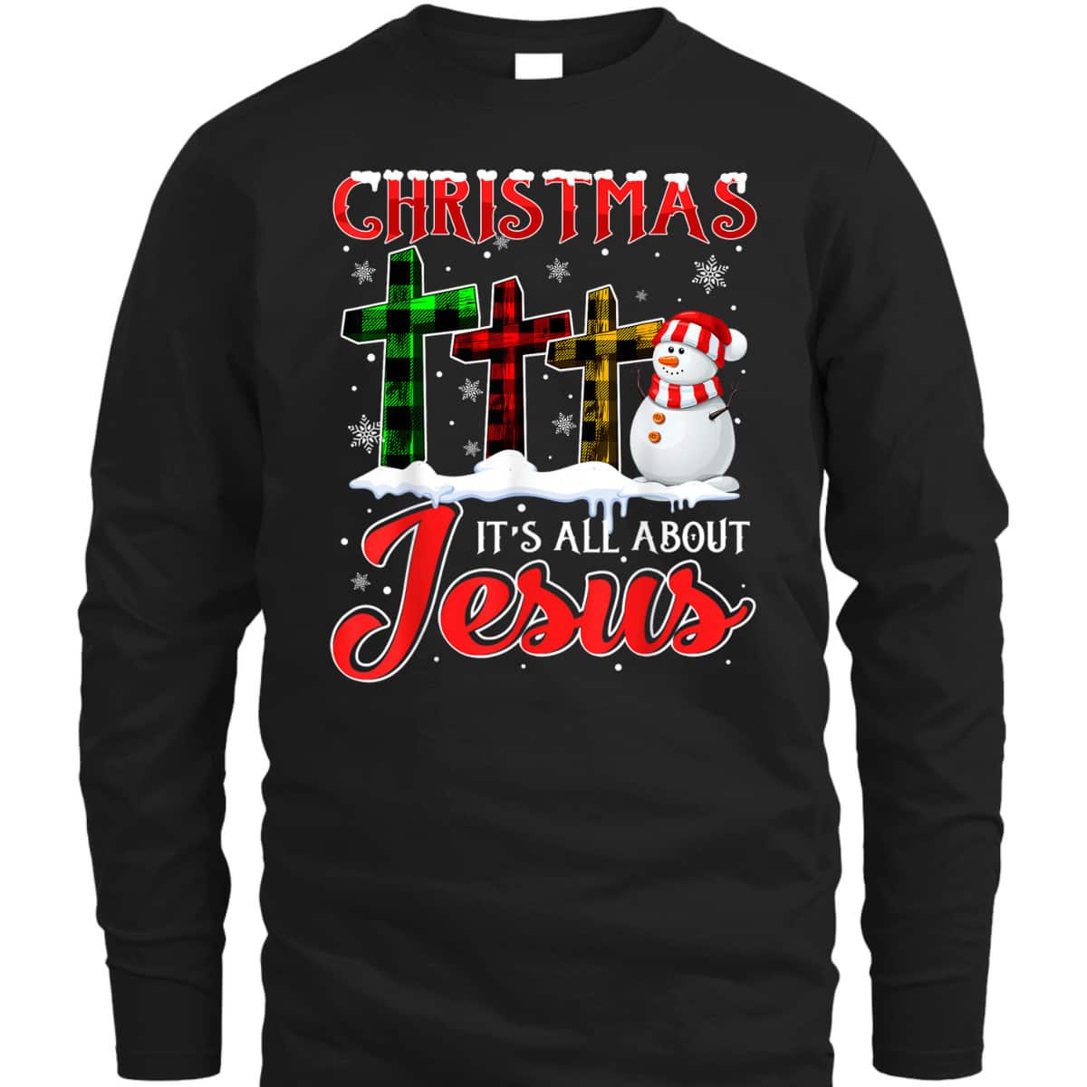 Christmas It's All About Jesus Xmas Snowman Cross Christian T-Shirt